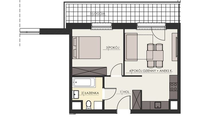Rzut - Mieszkanie na sprzedaż 2 pokoje o powierzchni 41,55 m² - numer 55 w Osiedle Platinum III