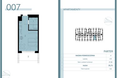 Rzut - Mieszkanie na sprzedaż 1 pokój o powierzchni 25,71 m² - numer 007 w Linea Mare Mrzeżyno