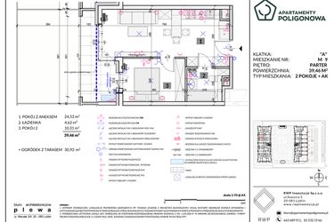 Rzut - Mieszkanie na sprzedaż 2 pokoje o powierzchni 39,46 m² - numer 9 w Apartamenty Poligonowa etap 5