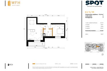 Rzut - Mieszkanie na sprzedaż 2 pokoje o powierzchni 41,24 m² - numer C.1.11 w SPOT