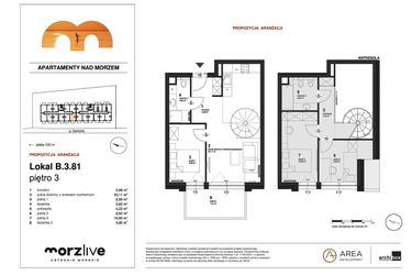 Rzut - Mieszkanie na sprzedaż 4 pokoje o powierzchni 71,36 m² - numer B.3.81 w Morzlive