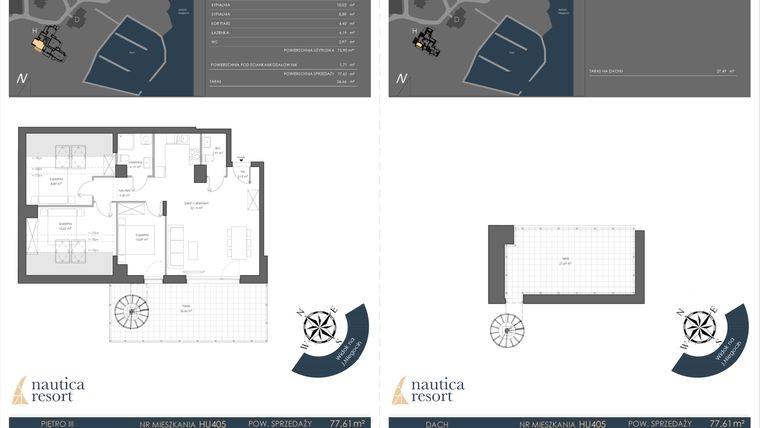 Rzut - Mieszkanie na sprzedaż 4 pokoje o powierzchni 77,61 m² - numer H.405 w Nautica Resort etap III