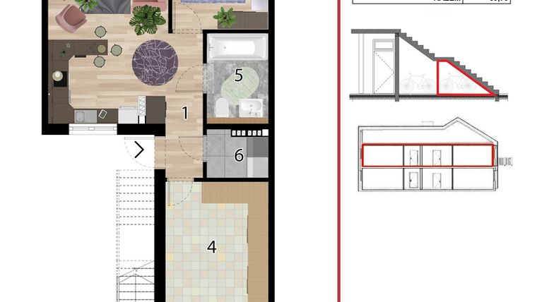 Rzut - Mieszkanie na sprzedaż 4 pokoje o powierzchni 70 m² - numer D2C-IV w Osiedle Przyjazne Quart - etap IV