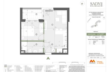 Rzut - Mieszkanie na sprzedaż 2 pokoje o powierzchni 38,82 m² - numer F2.C.03.04 w Sady Żoliborz II