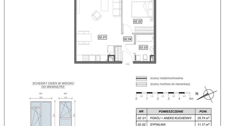 Rzut - Mieszkanie na sprzedaż 2 pokoje o powierzchni 44,9 m² - numer 9.A.02 w Nowe Południe bud. 9