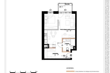 Rzut - Mieszkanie na sprzedaż 2 pokoje o powierzchni 48,13 m² - numer B.3.93 w Daszyńskiego Square etap 1