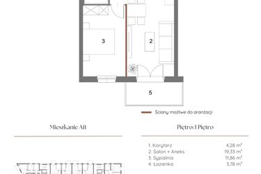Rzut - Mieszkanie na sprzedaż 2 pokoje o powierzchni 39,96 m² - numer A11 w Dąbrowskiego 9