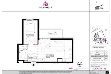 Rzut - Mieszkanie na sprzedaż 2 pokoje o powierzchni 48,49 m² - numer 36 w Ornament