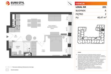 Rzut - Mieszkanie na sprzedaż 1 pokój o powierzchni 40,47 m² - numer A.221 w Esencja - Apartamenty inwestycyjne
