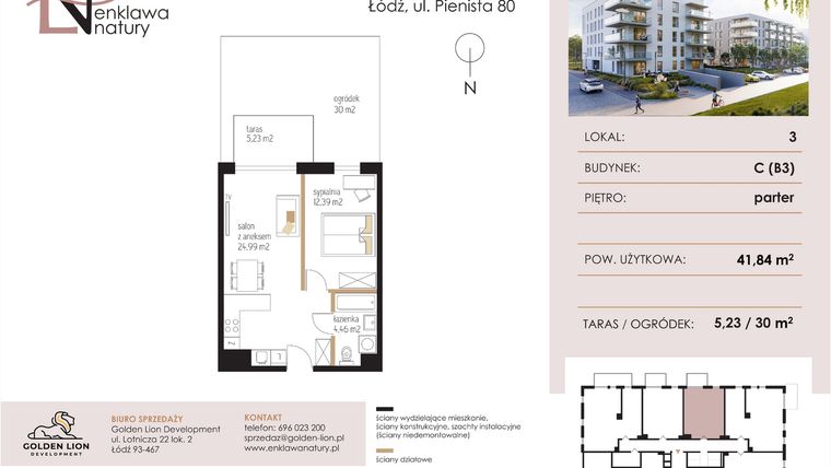 Rzut - Mieszkanie na sprzedaż 2 pokoje o powierzchni 41,84 m² - numer C3 w Enklawa Natury