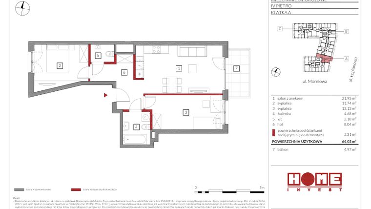 Rzut - Mieszkanie na sprzedaż 3 pokoje o powierzchni 64,03 m² - numer A15 w Przystań Żerań