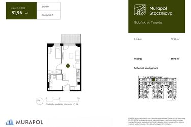 Rzut - Mieszkanie na sprzedaż 1 pokój o powierzchni 31,96 m² - numer 3.C.0.03 w Murapol Stoczniova