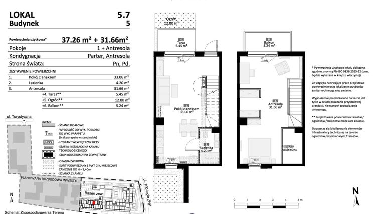 Rzut - Mieszkanie na sprzedaż 2 pokoje o powierzchni 68,92 m² - numer 5.07 w Pino Resort