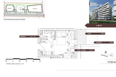 Rzut - Mieszkanie na sprzedaż 1 pokój o powierzchni 17,73 m² - numer L.B.0.1 w Royal Studios Smart Apartments etap 2