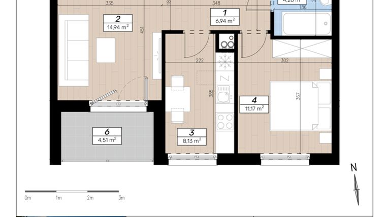 Rzut - Mieszkanie na sprzedaż 2 pokoje o powierzchni 45,44 m² - numer D/1/2 w Limone