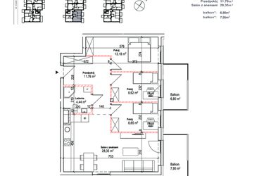 Rzut - Mieszkanie na sprzedaż 4 pokoje o powierzchni 76,88 m² - numer 43 w Łowicka 25