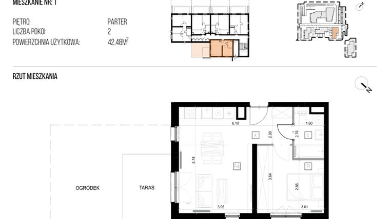 Rzut - Mieszkanie na sprzedaż 2 pokoje o powierzchni 42,48 m² - numer 22I/01 w NATURAMA II