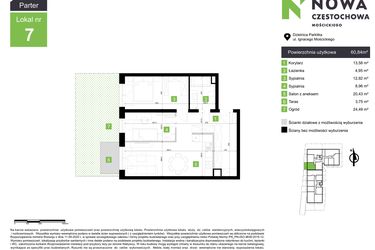 Rzut - Mieszkanie na sprzedaż 3 pokoje o powierzchni 60,84 m² - numer M7 w Nowa Częstochowa Mościckiego