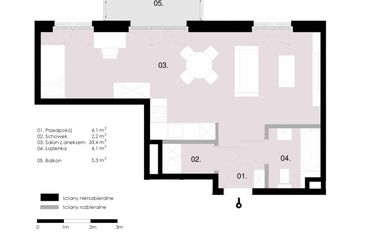 Rzut - Mieszkanie na sprzedaż 1 pokój o powierzchni 43,79 m² - numer M2.05 w Wola Vert