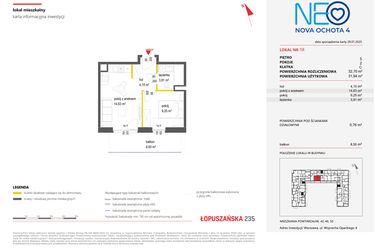 Rzut - Mieszkanie na sprzedaż 2 pokoje o powierzchni 32,7 m² - numer 58 w Neo Nova Ochota 4