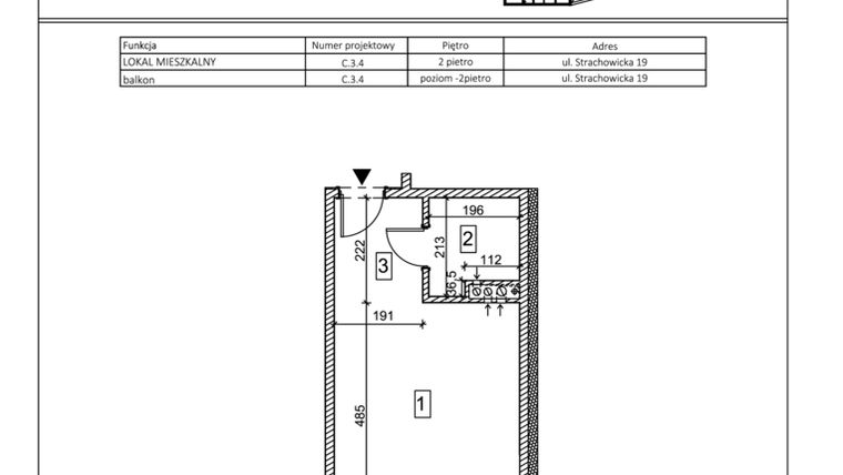 Rzut - Mieszkanie na sprzedaż 1 pokój o powierzchni 27,17 m² - numer C.3.4 w IVY HOUSE - Apartamenty inwestycyjne
