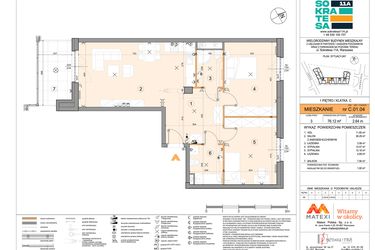 Rzut - Mieszkanie na sprzedaż 3 pokoje o powierzchni 75,95 m² - numer C.01.04 w Sokratesa 11a