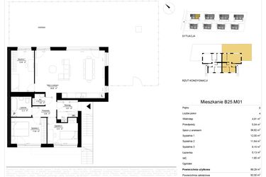 Rzut - Mieszkanie na sprzedaż 4 pokoje o powierzchni 89,82 m² - numer 25.1 w River Park
