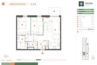 Rzut - Mieszkanie na sprzedaż 3 pokoje o powierzchni 58,84 m² - numer M.06.04 w Casa Feliz Portowa