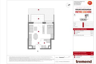 Rzut - Mieszkanie na sprzedaż 1 pokój o powierzchni 25,79 m² - numer B.7 w Dzielnica Mieszkaniowa Metro Zachód - etap 8.2