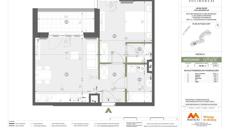 Rzut - Mieszkanie na sprzedaż 2 pokoje o powierzchni 49,96 m² - numer F2.D.04.02 w Sady Żoliborz II