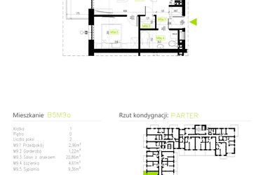Rzut - Mieszkanie na sprzedaż 2 pokoje o powierzchni 39,01 m² - numer B5M9a w Osiedle Natura Park etap II