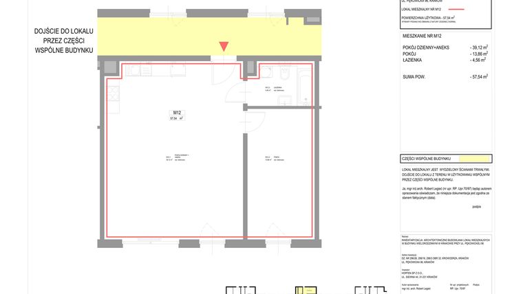 Rzut - Mieszkanie na sprzedaż 2 pokoje o powierzchni 57,54 m² - numer M12 w Pękowicka 96