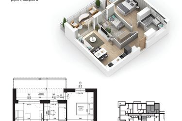 Rzut - Mieszkanie na sprzedaż 3 pokoje o powierzchni 53,23 m² - numer 9 w Piano Park etap V