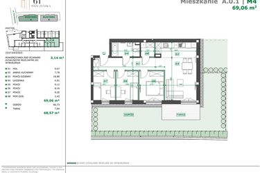 Rzut - Mieszkanie na sprzedaż 4 pokoje o powierzchni 72,19 m² - numer A.0.1 w Apartamenty Pszczyńska