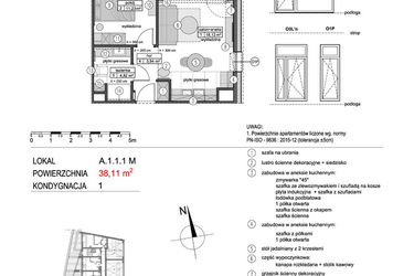 Rzut - Mieszkanie na sprzedaż 2 pokoje o powierzchni 38,09 m² - numer A.1.1.1M w Mikołajki Apartamenty