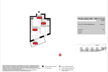 Rzut - Mieszkanie na sprzedaż 1 pokój o powierzchni 30,5 m² - numer WR1 1/1/3/1a w Przystań Reymonta