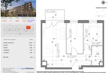 Rzut - Mieszkanie na sprzedaż 3 pokoje o powierzchni 51,84 m² - numer I-D84 w Industria etap I-D oraz I-C