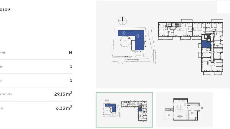Rzut - Mieszkanie na sprzedaż 1 pokój o powierzchni 29,15 m² - numer HB0109 w Holm House 5