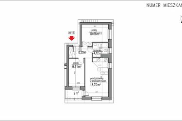 Rzut - Mieszkanie na sprzedaż 3 pokoje o powierzchni 47,88 m² - numer 1m.13 w Osiedle Rytm