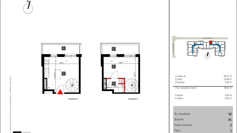 Rzut - Mieszkanie na sprzedaż 2 pokoje o powierzchni 35,91 m² - numer 52 w Mochtyńska 56