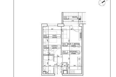 Rzut - Mieszkanie na sprzedaż 2 pokoje o powierzchni 36,47 m² - numer B15 w Symfonia - Chodkiewicza 9