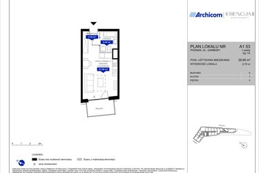 Rzut - Mieszkanie na sprzedaż 1 pokój o powierzchni 28,61 m² - numer A1.53 w Apartamenty Esencja II