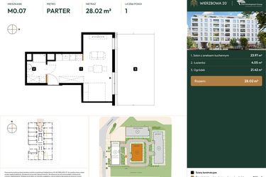 Rzut - Mieszkanie na sprzedaż 1 pokój o powierzchni 26,25 m² - numer 2.M0.07 w Wierzbowa 20
