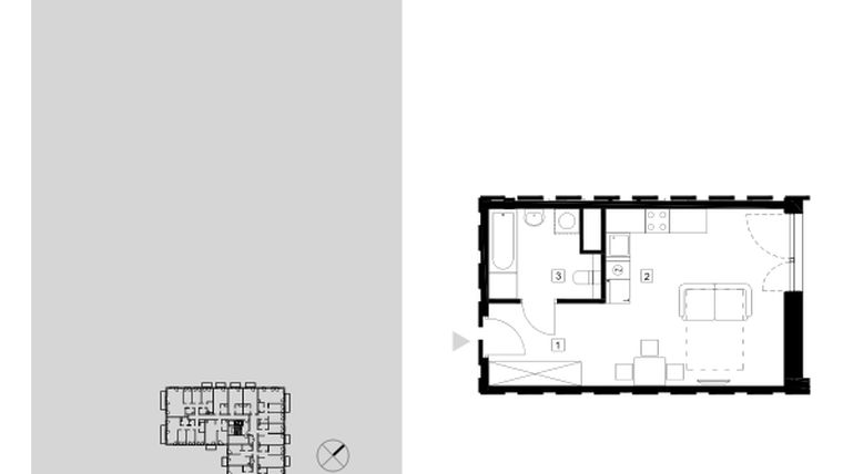 Rzut - Mieszkanie na sprzedaż 1 pokój o powierzchni 31,22 m² - numer M1.1.16 w Modern Helenów