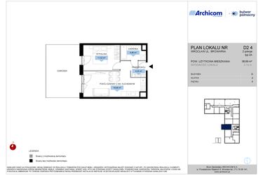 Rzut - Mieszkanie na sprzedaż 2 pokoje o powierzchni 38,69 m² - numer D2.4 w Bulwar Północny