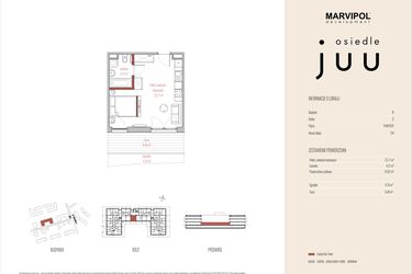 Rzut - Mieszkanie na sprzedaż 1 pokój o powierzchni 29,92 m² - numer B.M024 w Osiedle Juu
