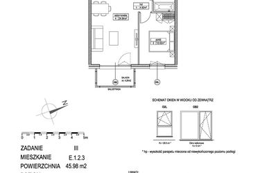 Rzut - Mieszkanie na sprzedaż 2 pokoje o powierzchni 46 m² - numer E.1.2.3 w Atut III