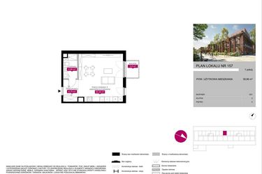 Rzut - Mieszkanie na sprzedaż 1 pokój o powierzchni 39,88 m² - numer 157 w Fuzja Mieszkania Loftowe