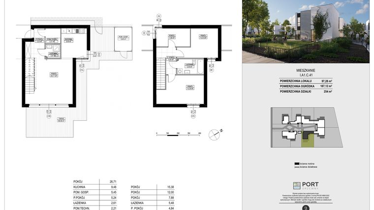 Rzut - Dom na sprzedaż 4 pokoje o powierzchni 97,28 m² - numer I.A1.C.41 w Port Drzewny