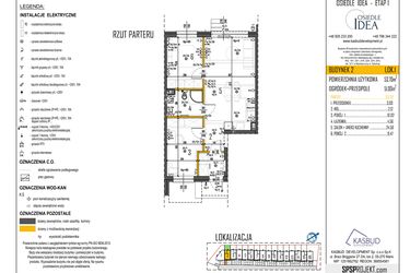 Rzut - Mieszkanie na sprzedaż 3 pokoje o powierzchni 53,7 m² - numer 2-L1 w Osiedle Idea etap I